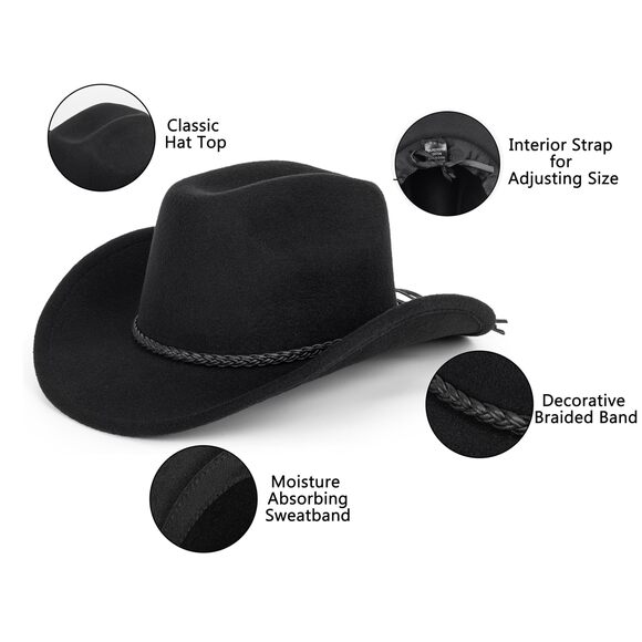 5324 Vintage Western Cowboy Hat For Men Women- Wide Brim Cowgirl Fedora main image 5
